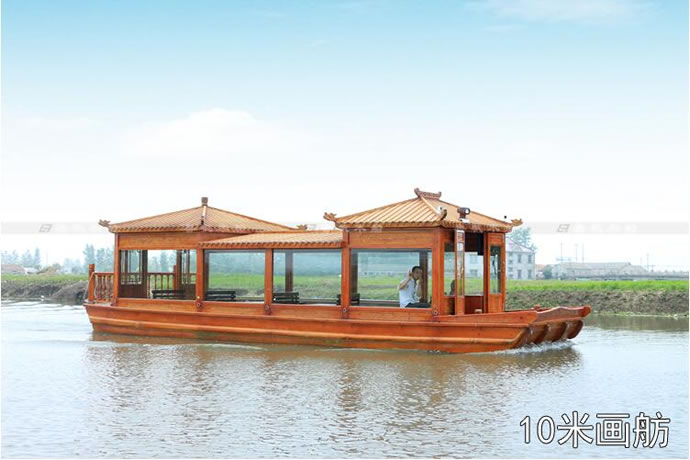 厂家直销大型仿古电动观光游船 餐饮船 公园景区画舫木船