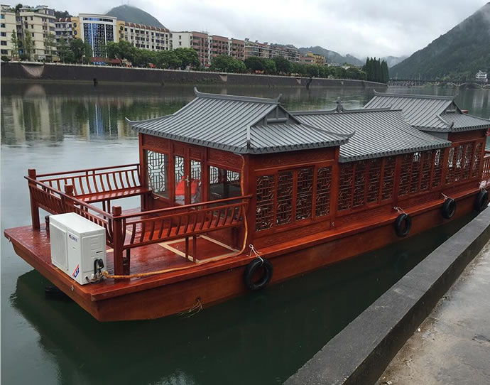厂家直销大型仿古电动观光游船 餐饮船 公园景区画舫木船